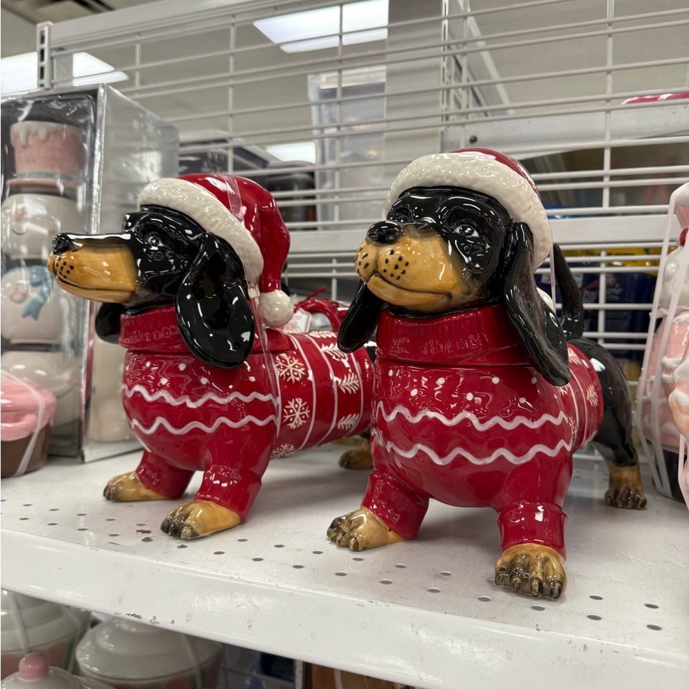 NEW BLUE SKY Festive CHRISTMAS Dachshund Holiday VERY LARGE COOKIE JAR
